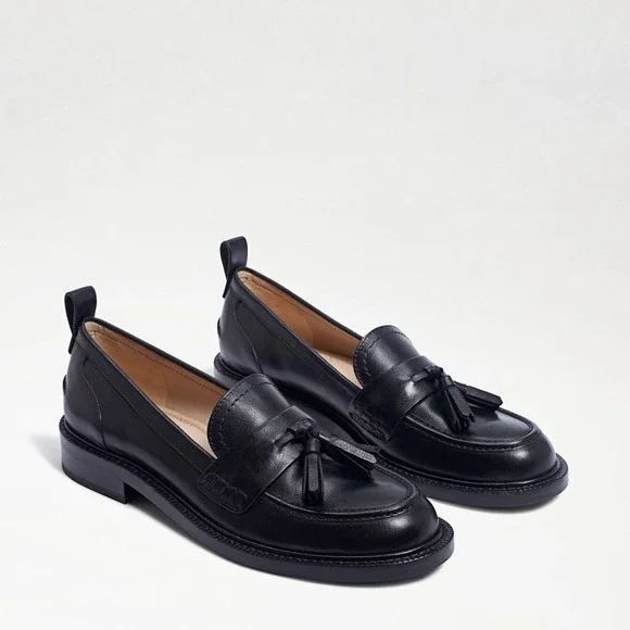 Sam Edelman Caylia Black Leather Tassel Loafers Size 8 Lug Sole Flats - Picture 1 of 11